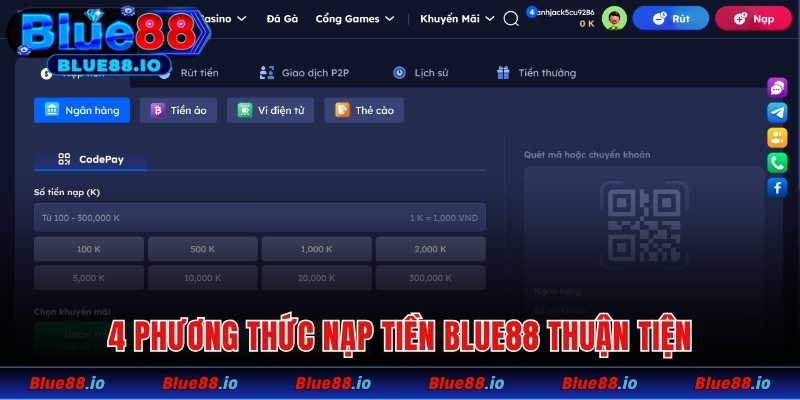 4 phương thức nạp tiền Blue88 thuận tiện