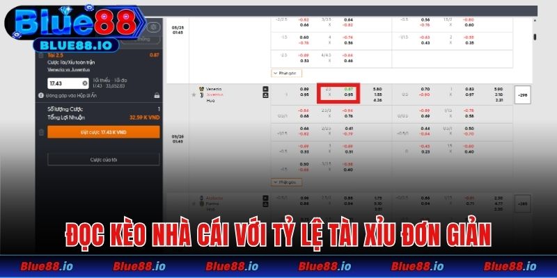 Đọc kèo nhà cái với tỷ lệ Tài Xỉu đơn giản