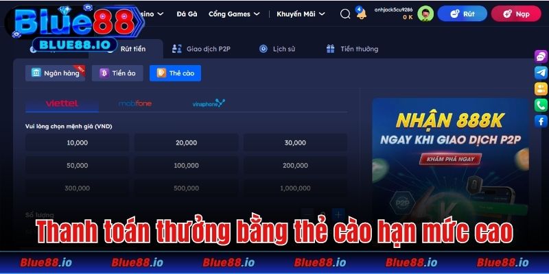 Thanh toán bằng thẻ cào hạn mức cao